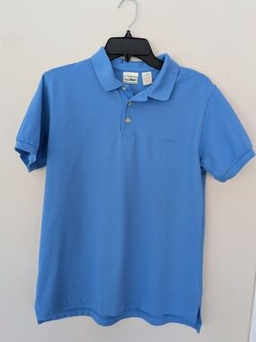 L.L.Bean Men's Blue Piqué Polo Shirt Cotton Short Sleeve Classic Fit Size L